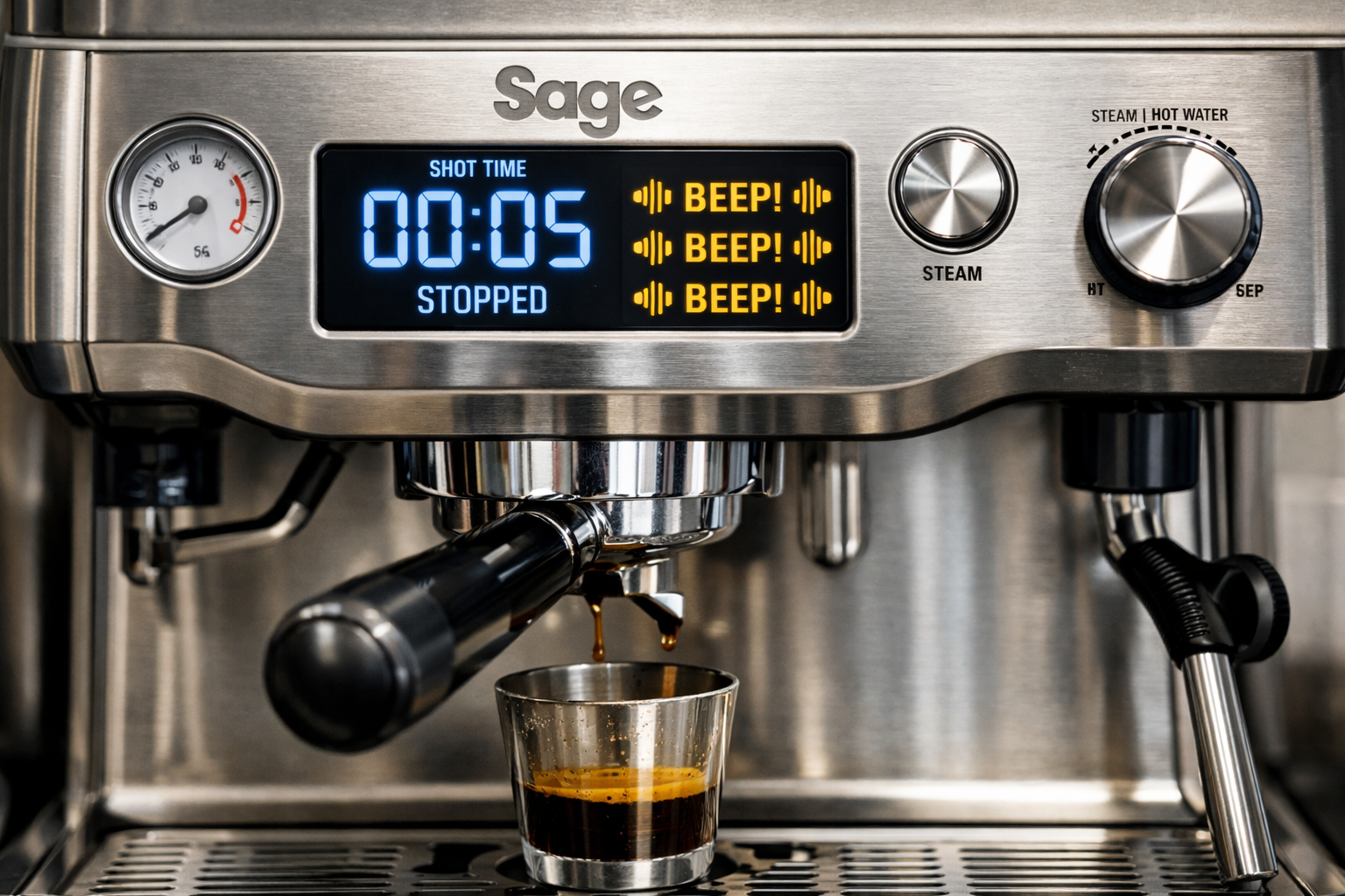 Sage Espressomaskine stopper brygning efter 5 sekunder og bipper